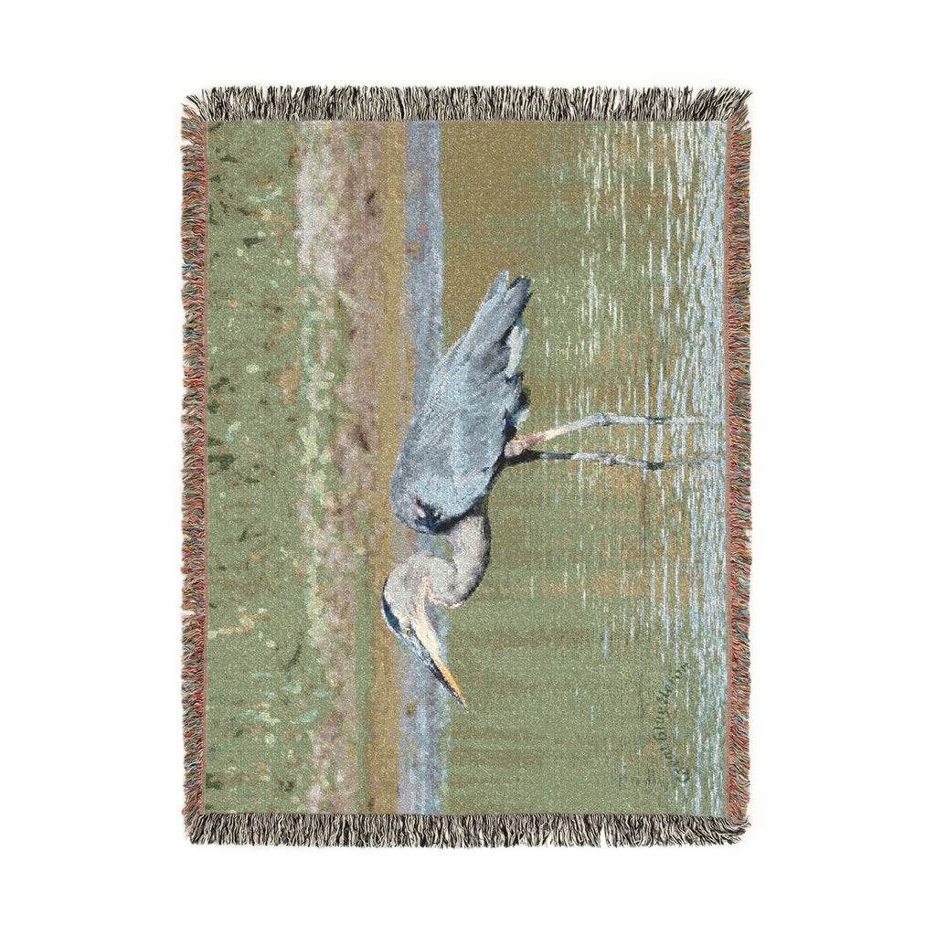 Great Blue Heron Woven Throw Blanket, Wildlife Photography Tapestry