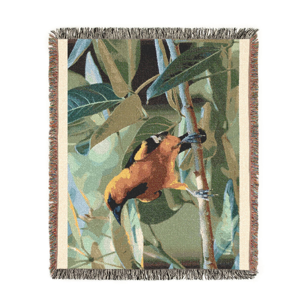 Oriole Bird Woven Throw Blanket Wildlife Photography Tapestry | Poli Roam