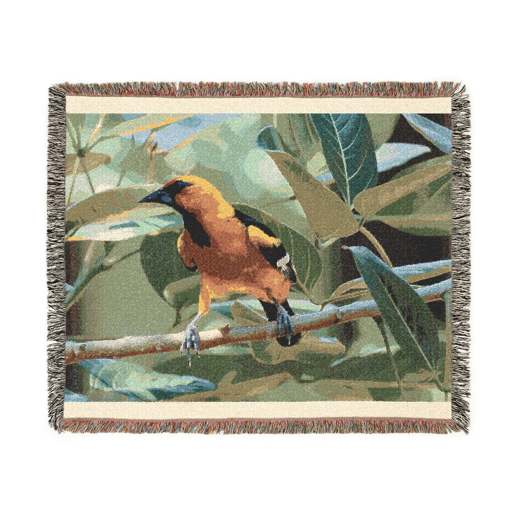 Oriole Bird Woven Throw Blanket Wildlife Photography Tapestry | Poli Roam