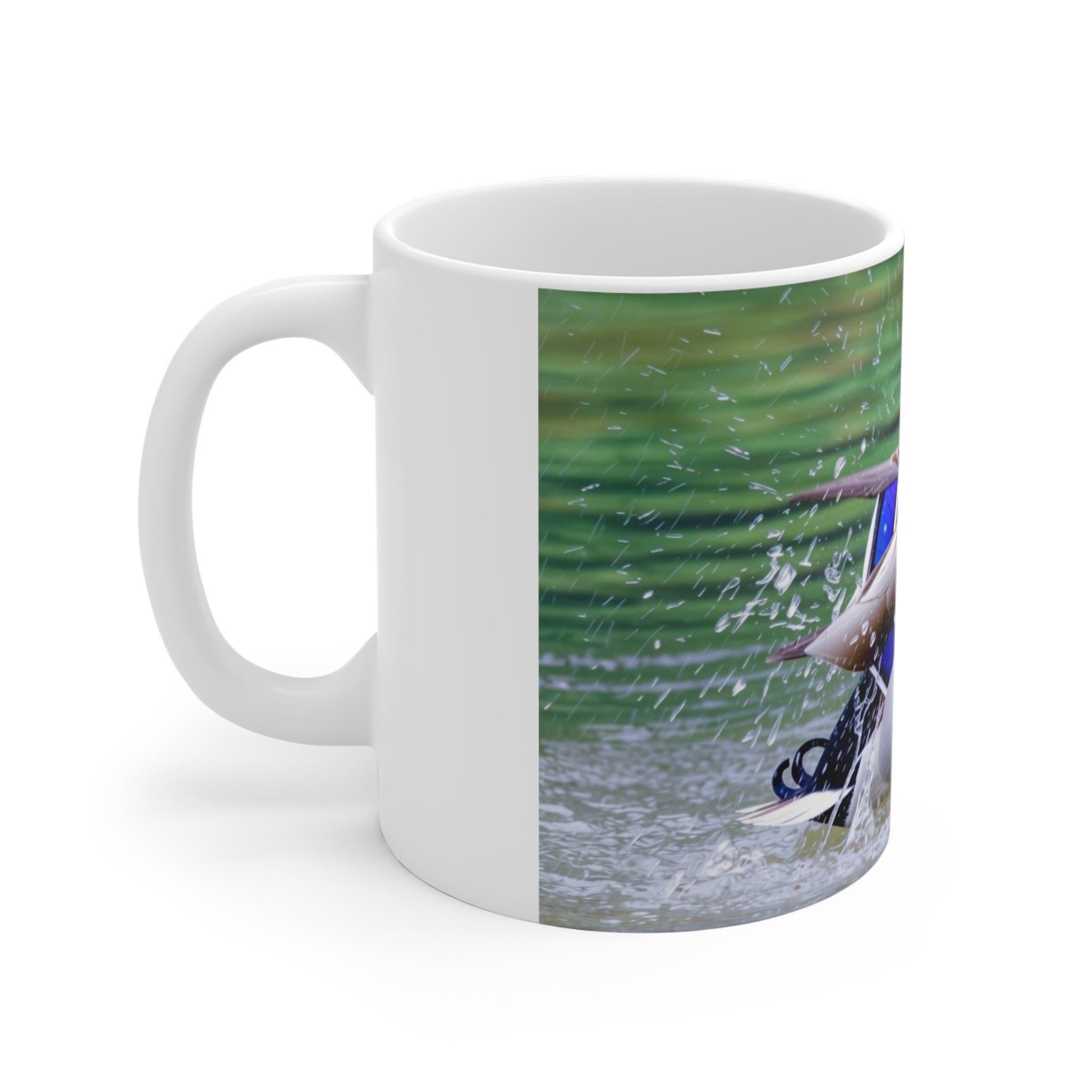Male Mallard Splashing in Water Ceramic Mug 11oz – Wildlife Action Coffee Cup
