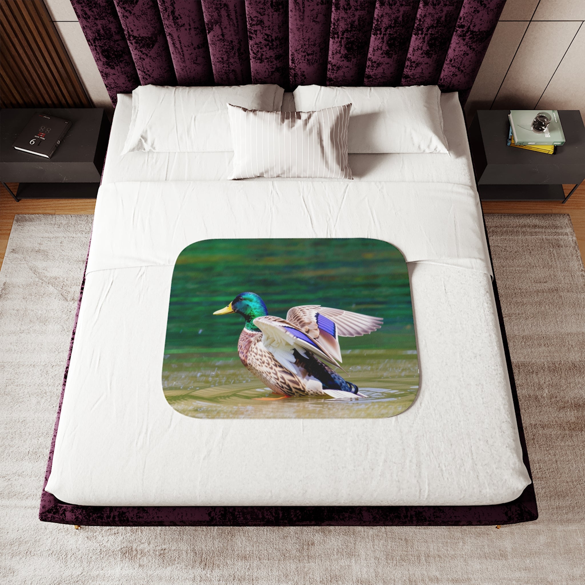 Mallard Duck Playing in the River Sherpa Blanket – Wildlife Nature Throw