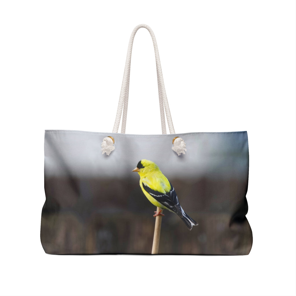 American Goldfinch on Bamboo Weekender Bag – Songbird Wildlife Travel Bag