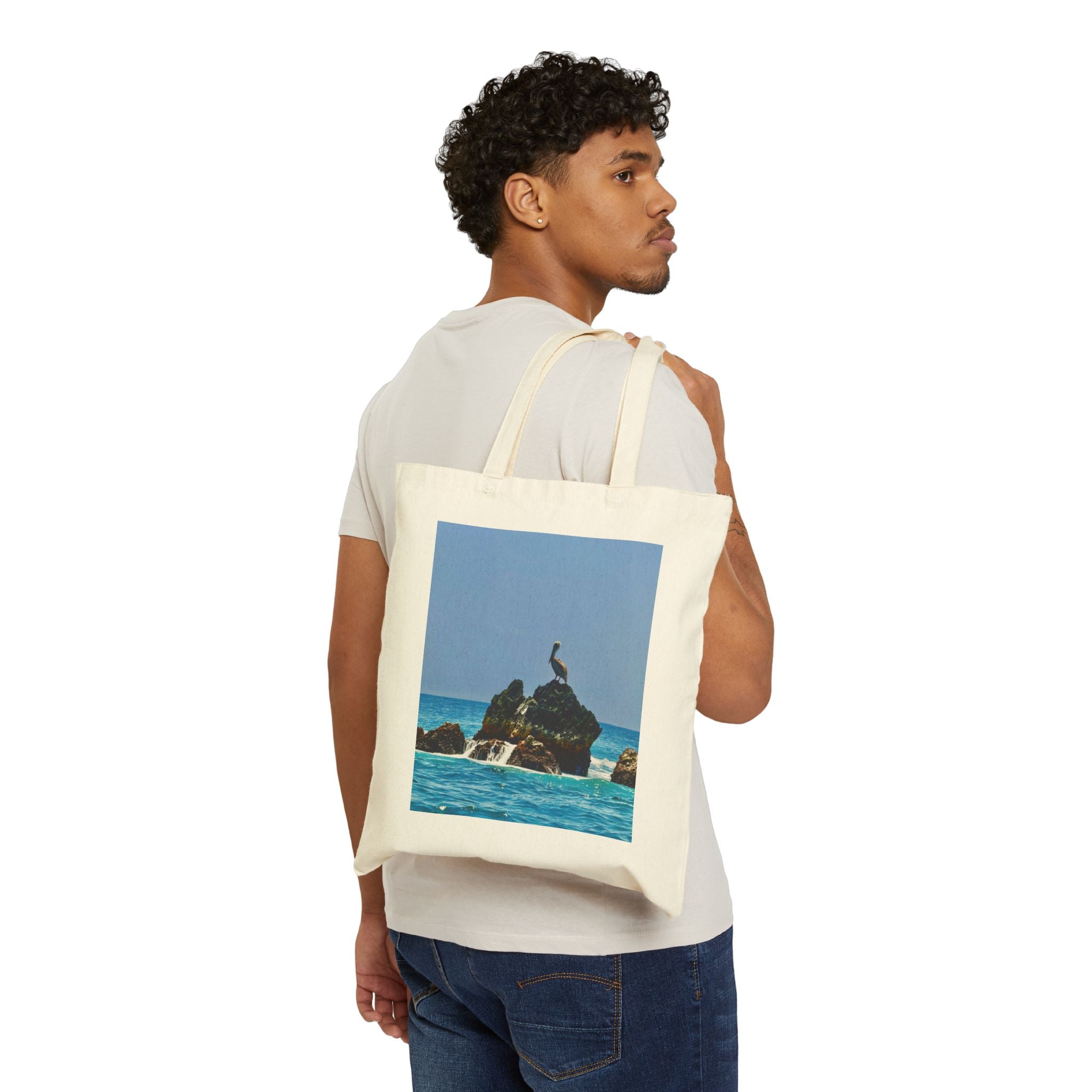 Tela Honduras Pelican on Rock Cotton Canvas Tote Bag – Coastal Wildlife Carry Bag