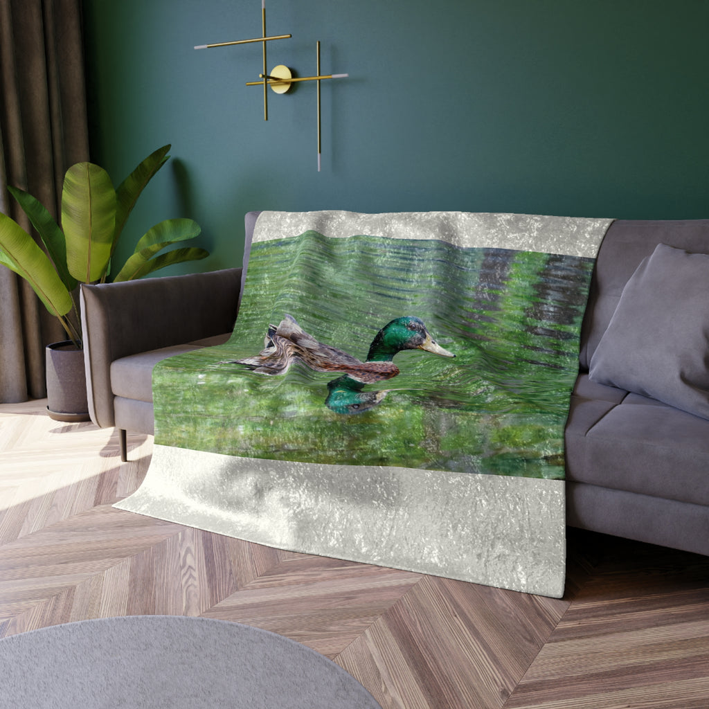 Mallard Duck Swimming in the River Crushed Velvet Blanket – Wildlife Nature Luxury Throw