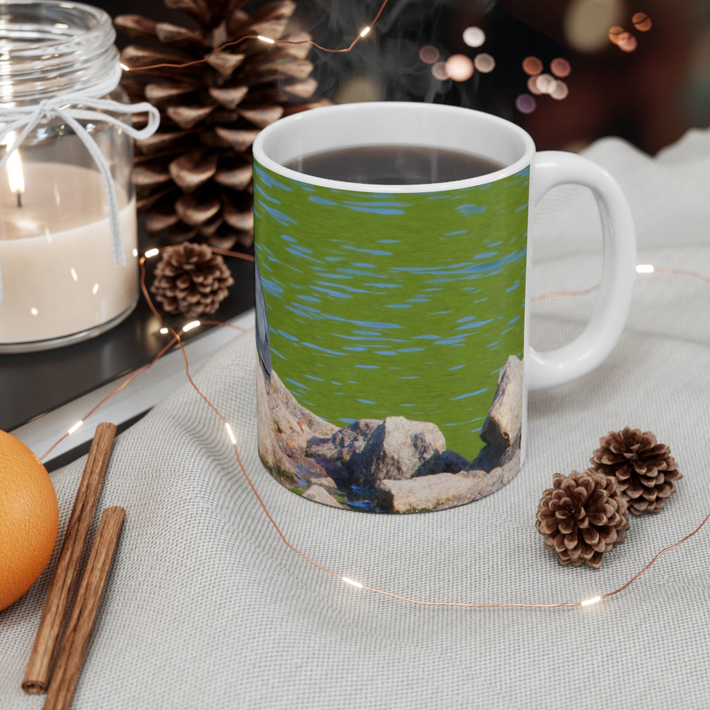 Green Heron on Rock Ceramic Mug 11oz – Pond Wildlife Coffee Cup