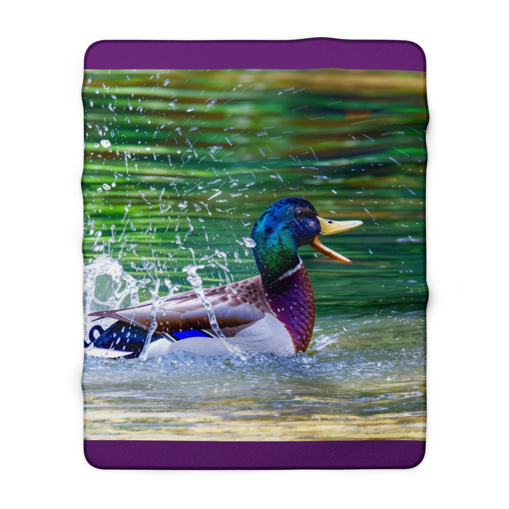 Mallard Duck Splashing in the Water Sherpa Fleece Blanket – Wildlife Nature Cozy Throw