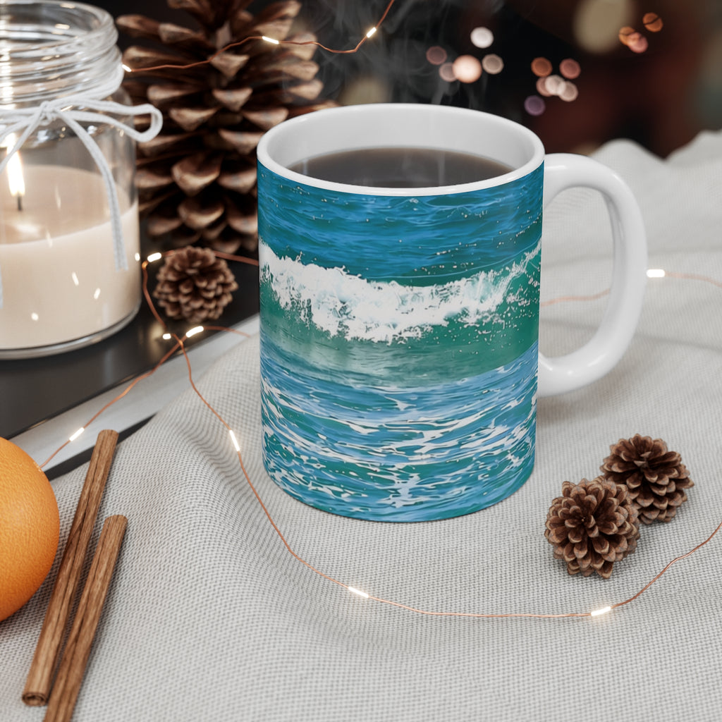 Ocean Wave Ceramic Mug 11oz – Coastal Beach Coffee Cup