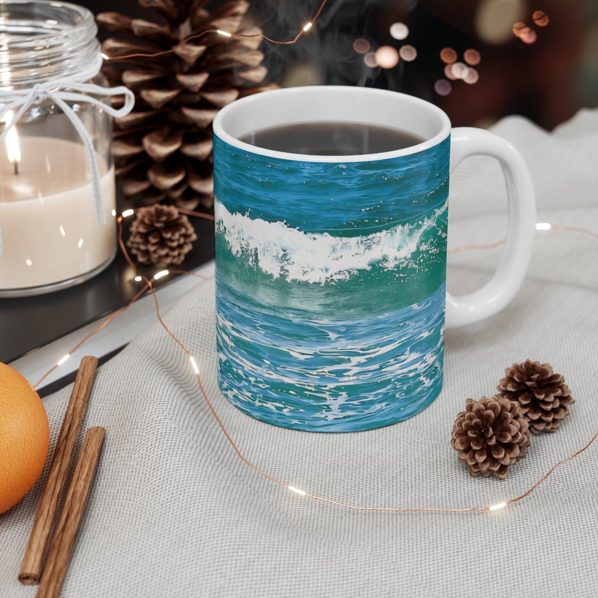 Ocean Wave Ceramic Mug 11oz – Coastal Beach Coffee Cup