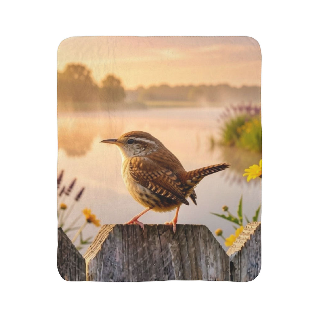 Carolina Wren Fleece Sherpa Blanket
