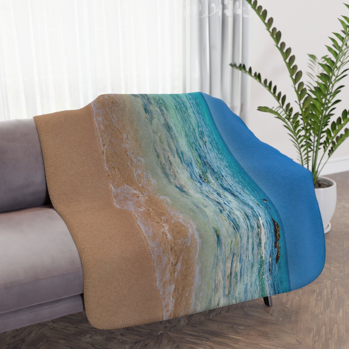 Beach images Tan Sherpa Blanket