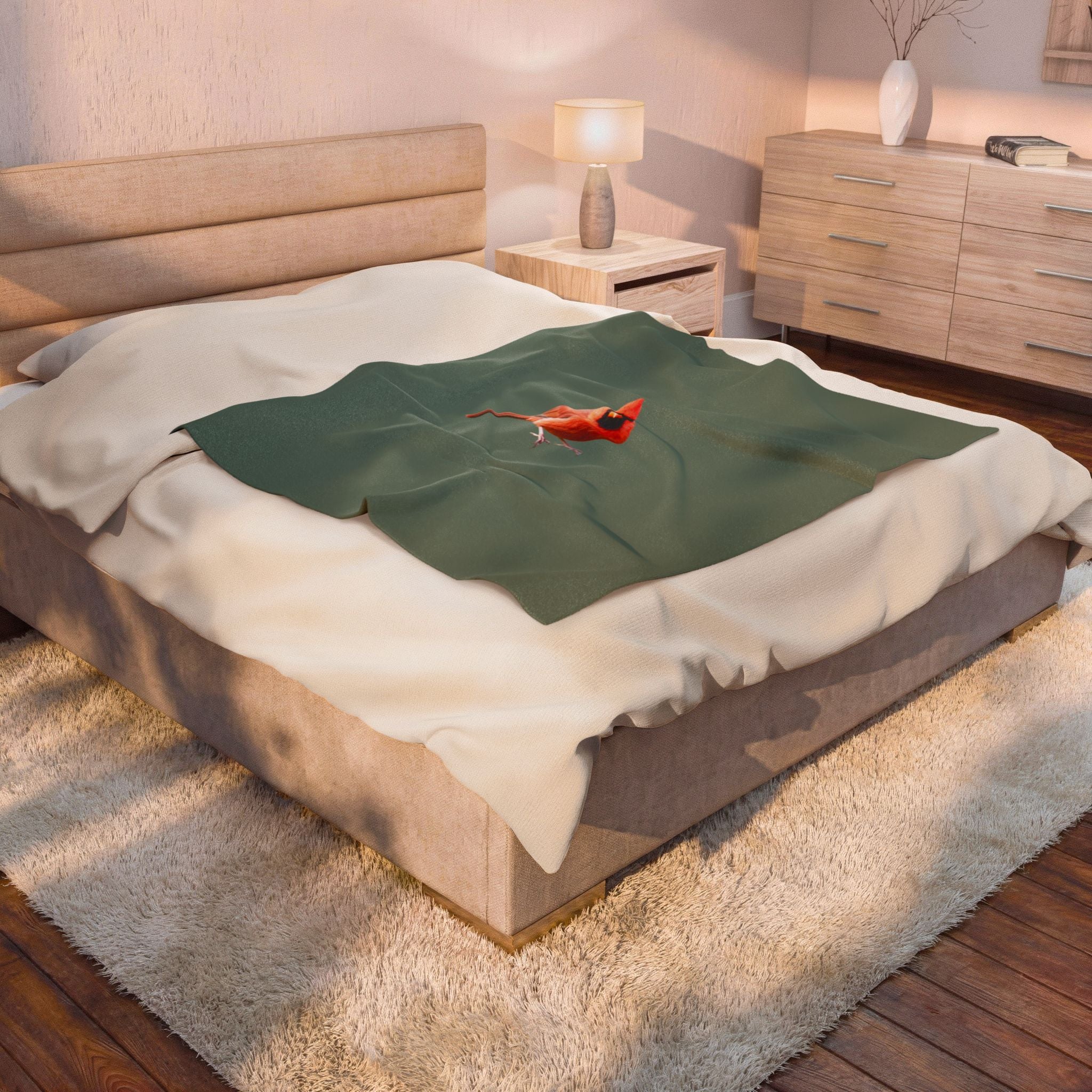 Northern Cardinal Velveteen Plush Blanket – Backyard Bird Wildlife Cozy Throw