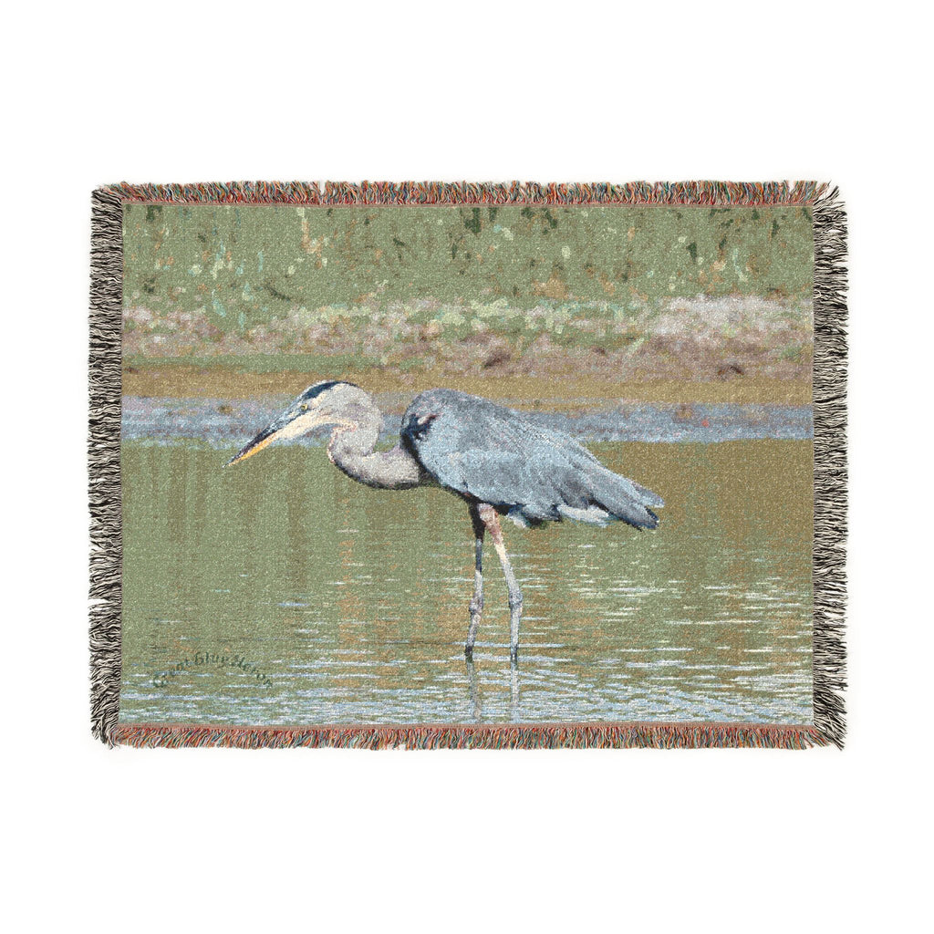 Great Blue Heron Woven Throw Blanket, Wildlife Photography Tapestry
