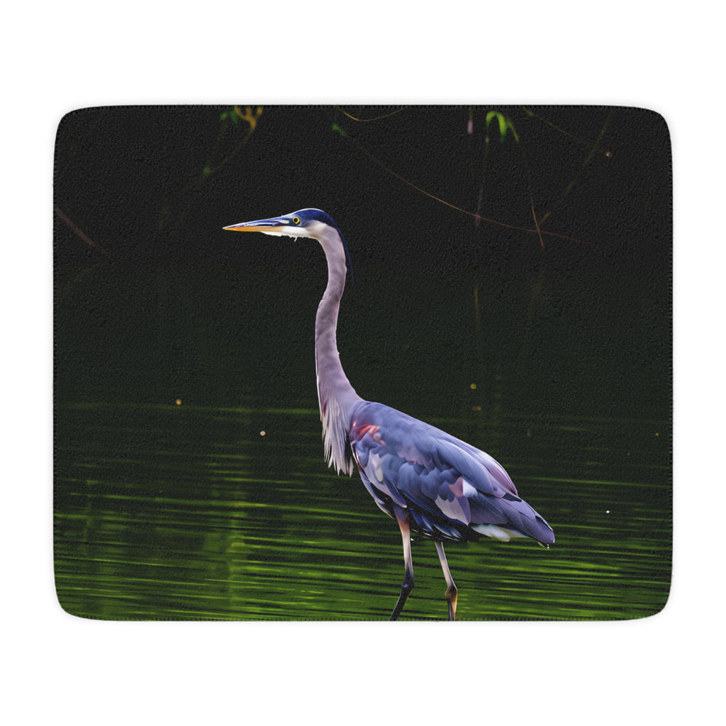 Great Blue Heron in the River Tan Sherpa Blanket – Wildlife Nature Cozy Throw