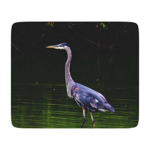 Great Blue Heron in the River Tan Sherpa Blanket – Wildlife Nature Cozy Throw