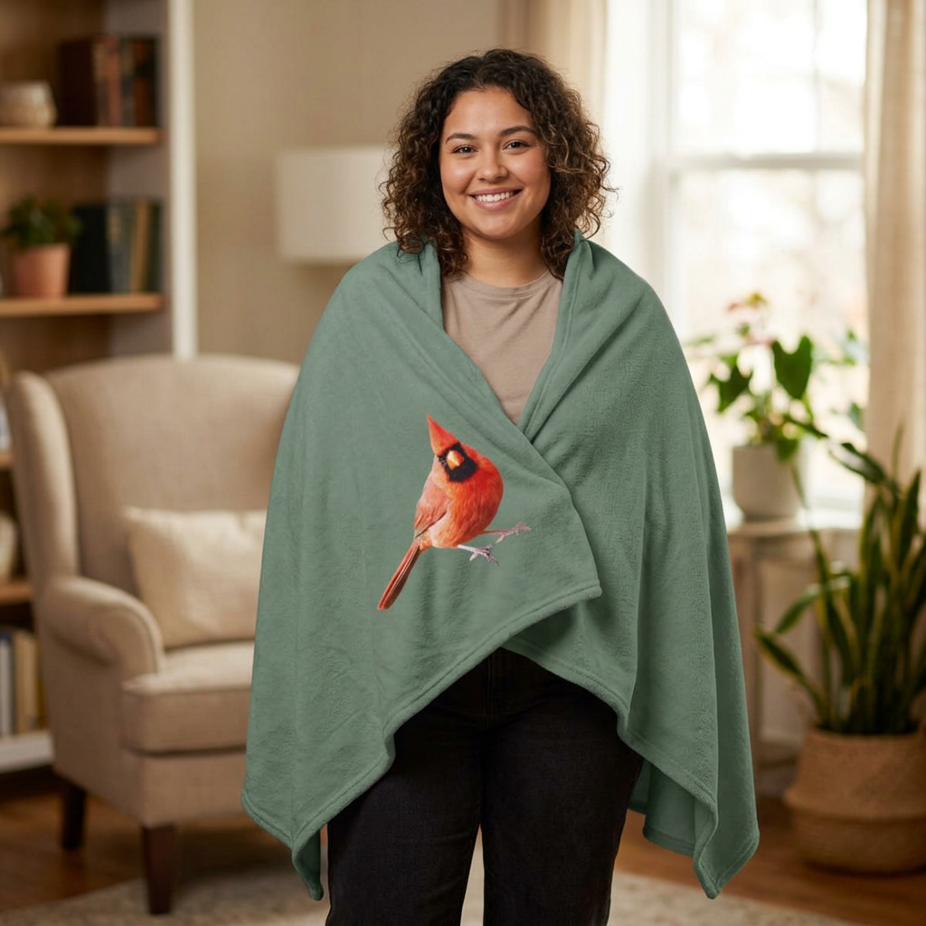 Northern Cardinal Velveteen Plush Blanket – Backyard Bird Wildlife Cozy Throw