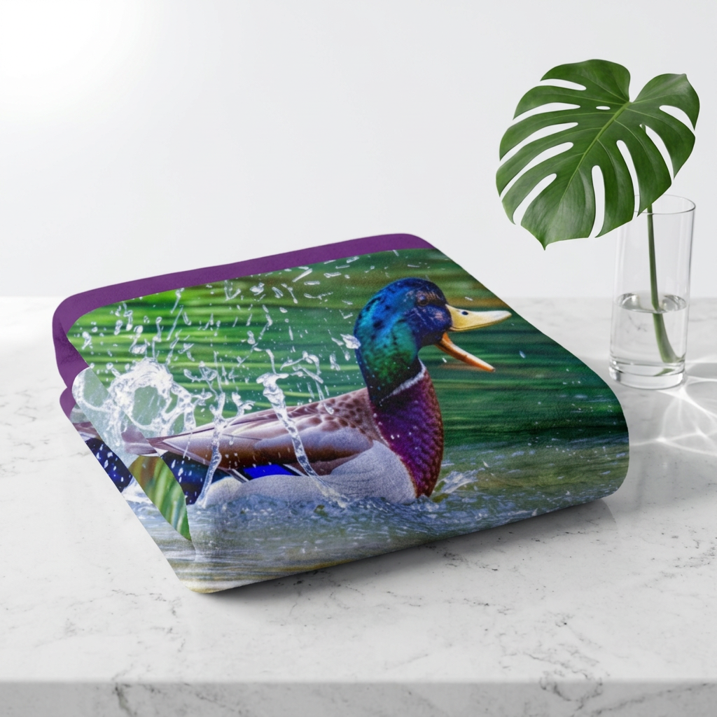 Mallard Duck Splashing in the Water Sherpa Fleece Blanket – Wildlife Nature Cozy Throw