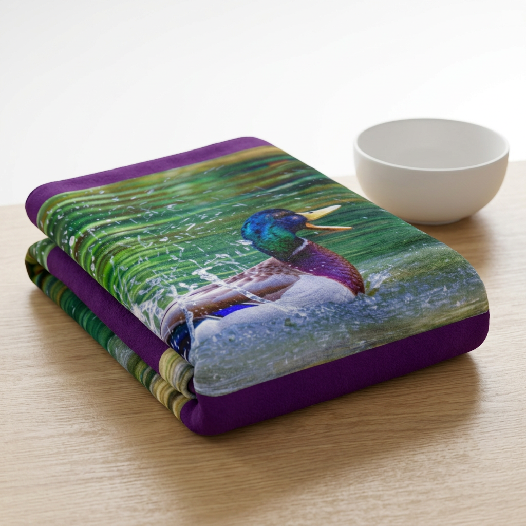 Mallard Duck Splashing in the Water Sherpa Fleece Blanket – Wildlife Nature Cozy Throw