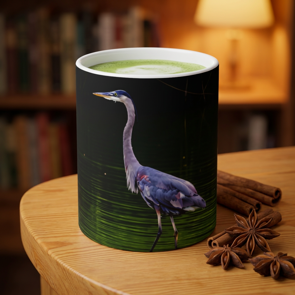 Heron in the Water Ceramic Mug 11oz – Elegant Wildlife Coffee Cup