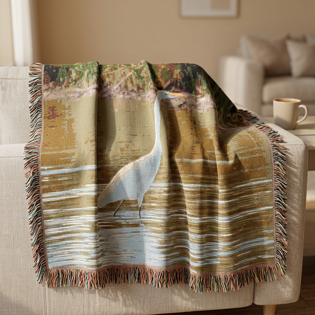 Great Egret Woven Throw Blanket Wildlife Photography Tapestry | Poli Roam