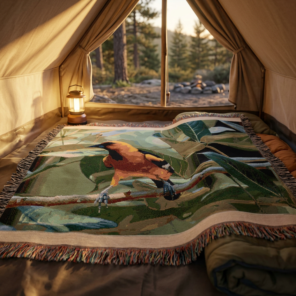 Oriole Bird Woven Throw Blanket Wildlife Photography Tapestry | Poli Roam