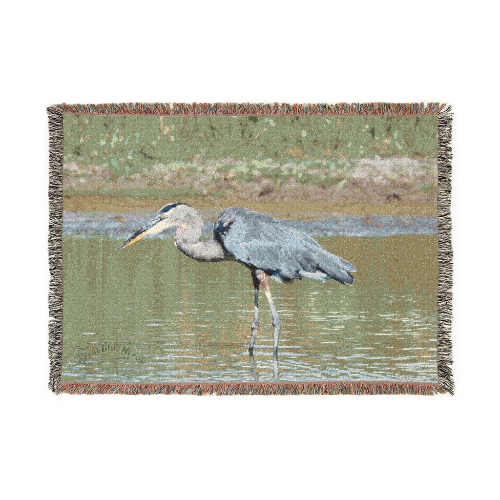 Great Blue Heron Woven Throw Blanket, Wildlife Photography Tapestry