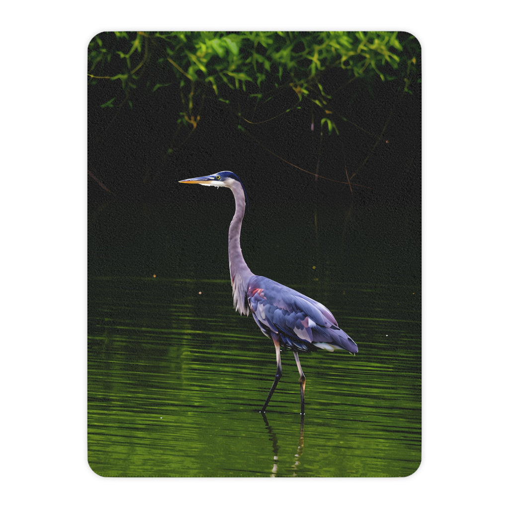 Great Blue Heron in the River Tan Sherpa Blanket – Wildlife Nature Cozy Throw