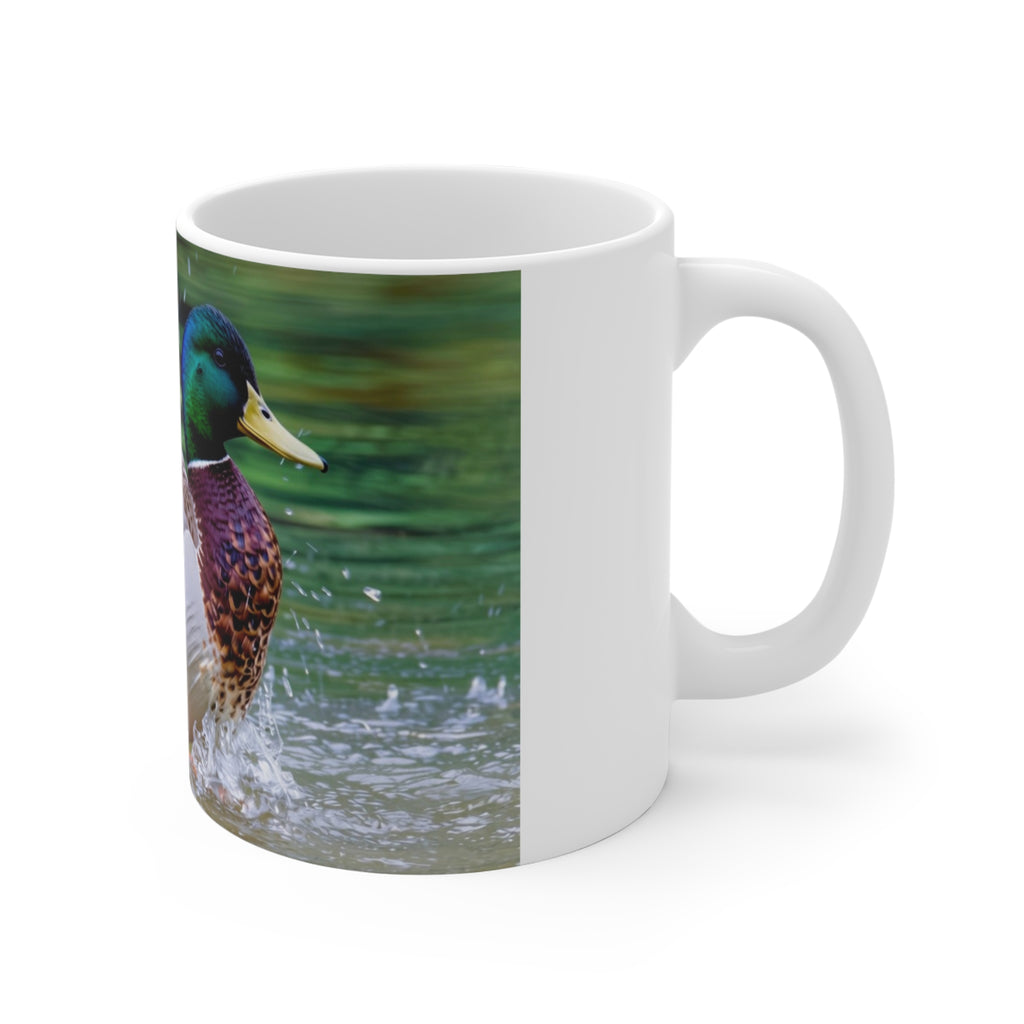 Male Mallard Splashing in Water Ceramic Mug 11oz – Wildlife Action Coffee Cup