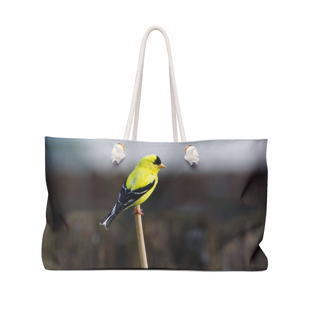 American Goldfinch on Bamboo Weekender Bag – Songbird Wildlife Travel Bag