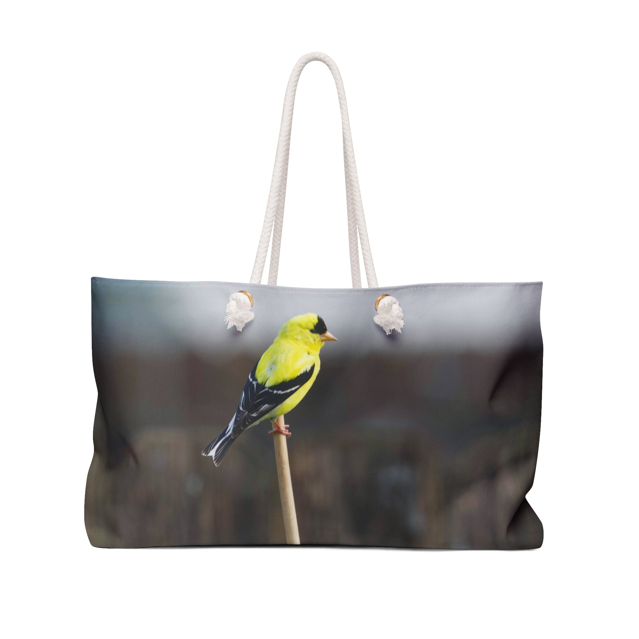 American Goldfinch on Bamboo Weekender Bag – Songbird Wildlife Travel Bag