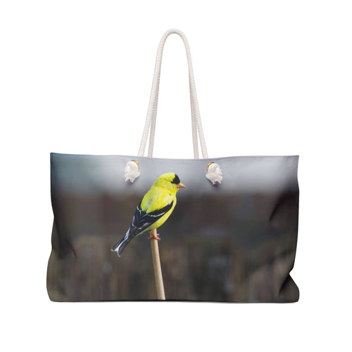 American Goldfinch on Bamboo Weekender Bag – Songbird Wildlife Travel Bag