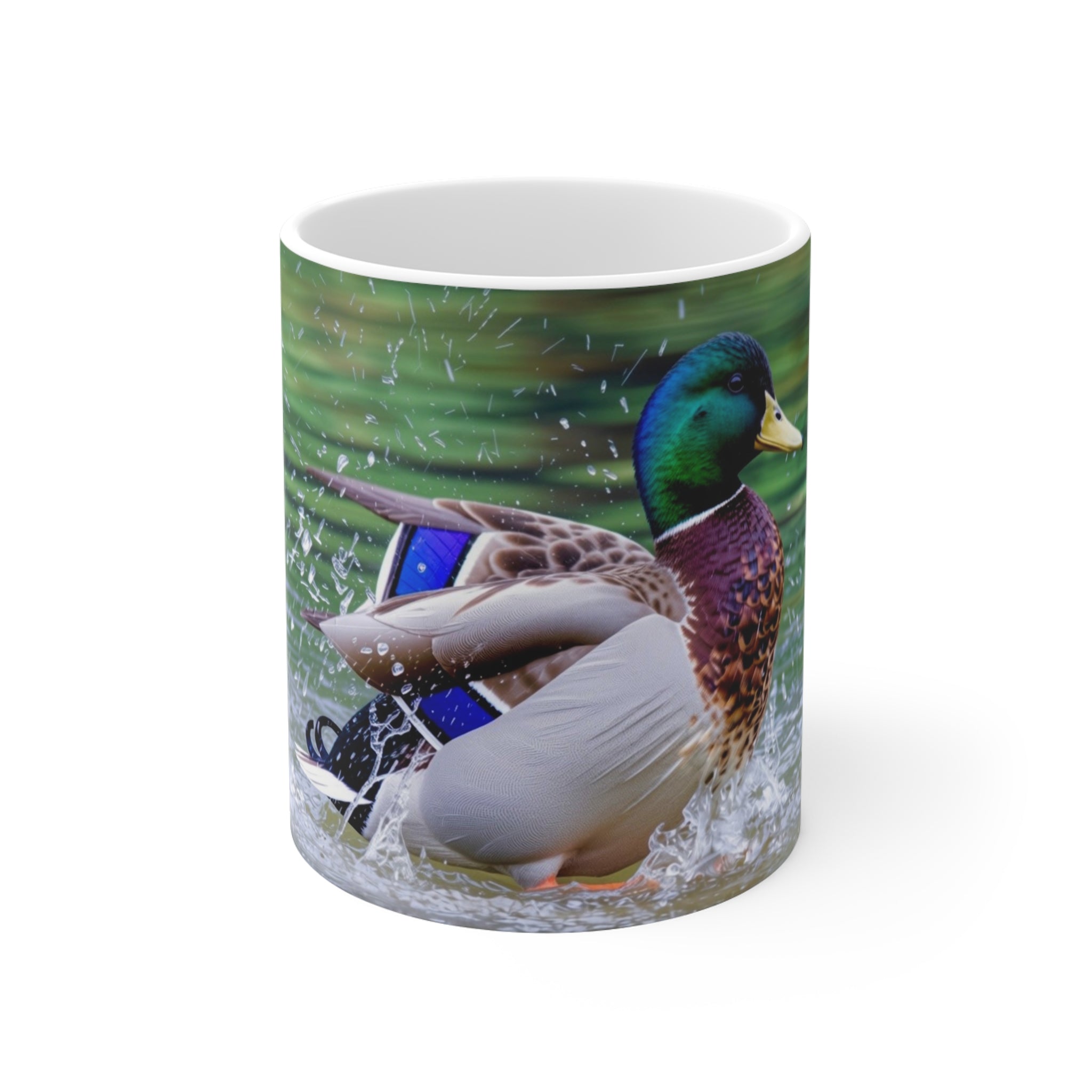Male Mallard Splashing in Water Ceramic Mug 11oz – Wildlife Action Coffee Cup