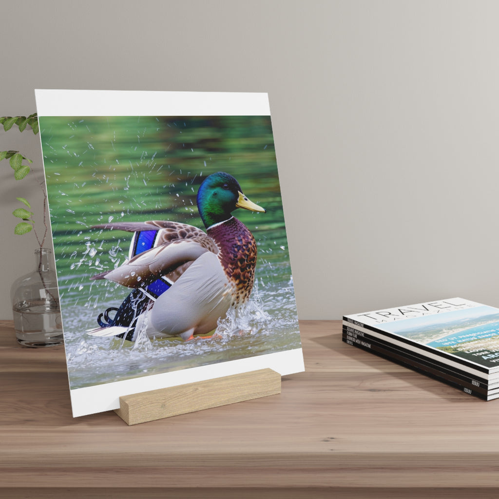 Mallard Duck Splash Wood Desktop Print  Nature Photography PlaqueGallery Board with Stand