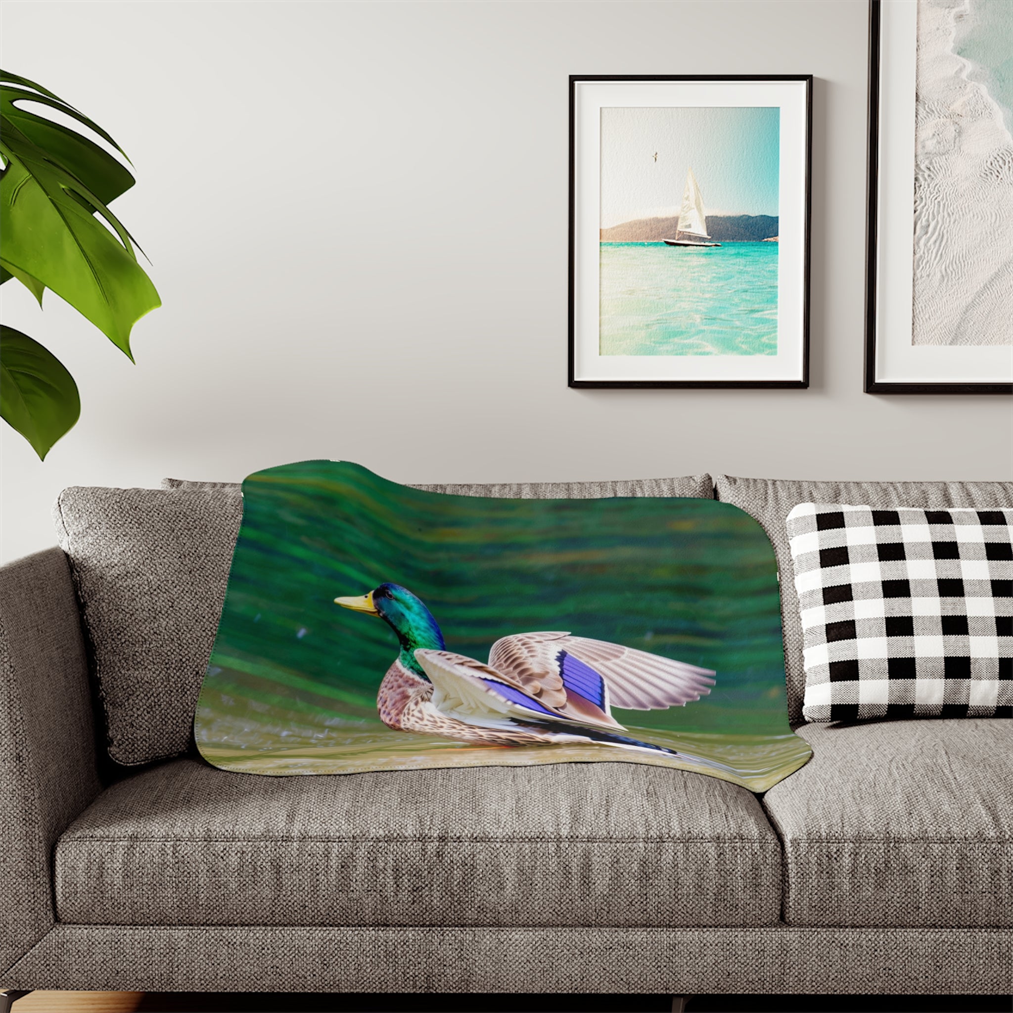 Mallard Duck Playing in the River Sherpa Blanket – Wildlife Nature Throw