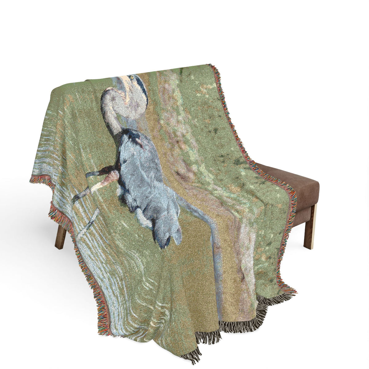 Great Blue Heron Woven Throw Blanket, Wildlife Photography Tapestry