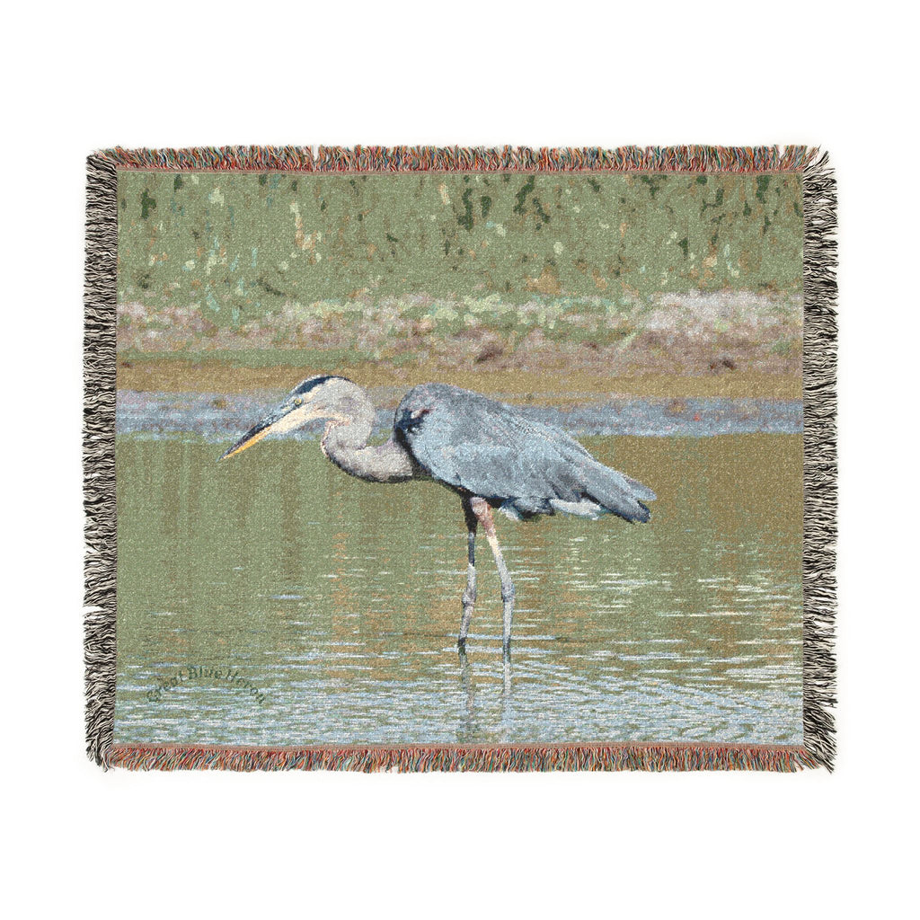 Great Blue Heron Woven Throw Blanket, Wildlife Photography Tapestry