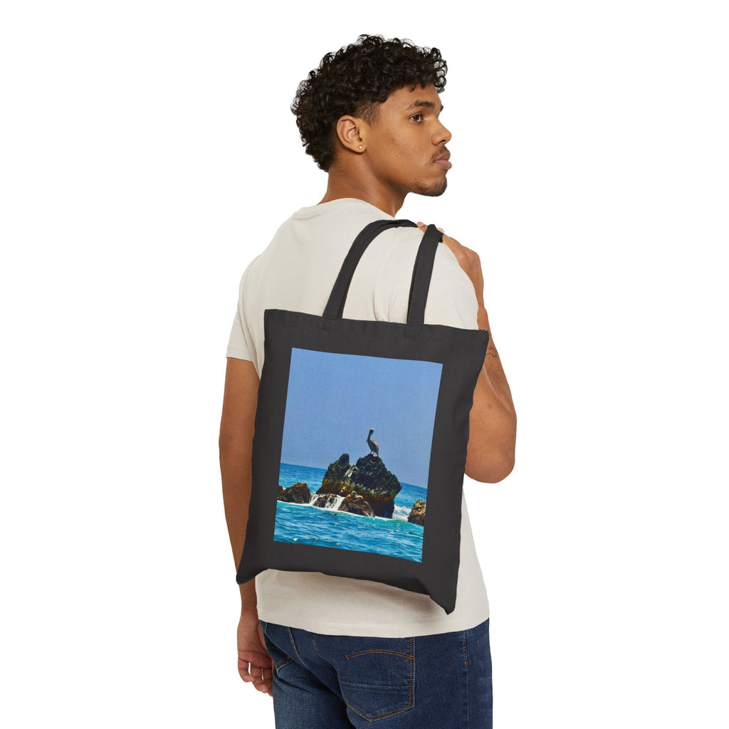 Tela Honduras Pelican on Rock Cotton Canvas Tote Bag – Coastal Wildlife Carry Bag