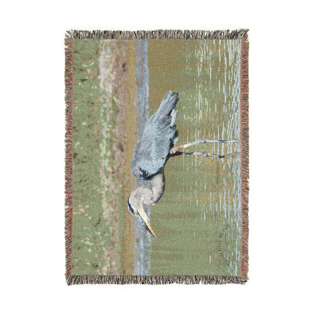 Great Blue Heron Woven Throw Blanket, Wildlife Photography Tapestry