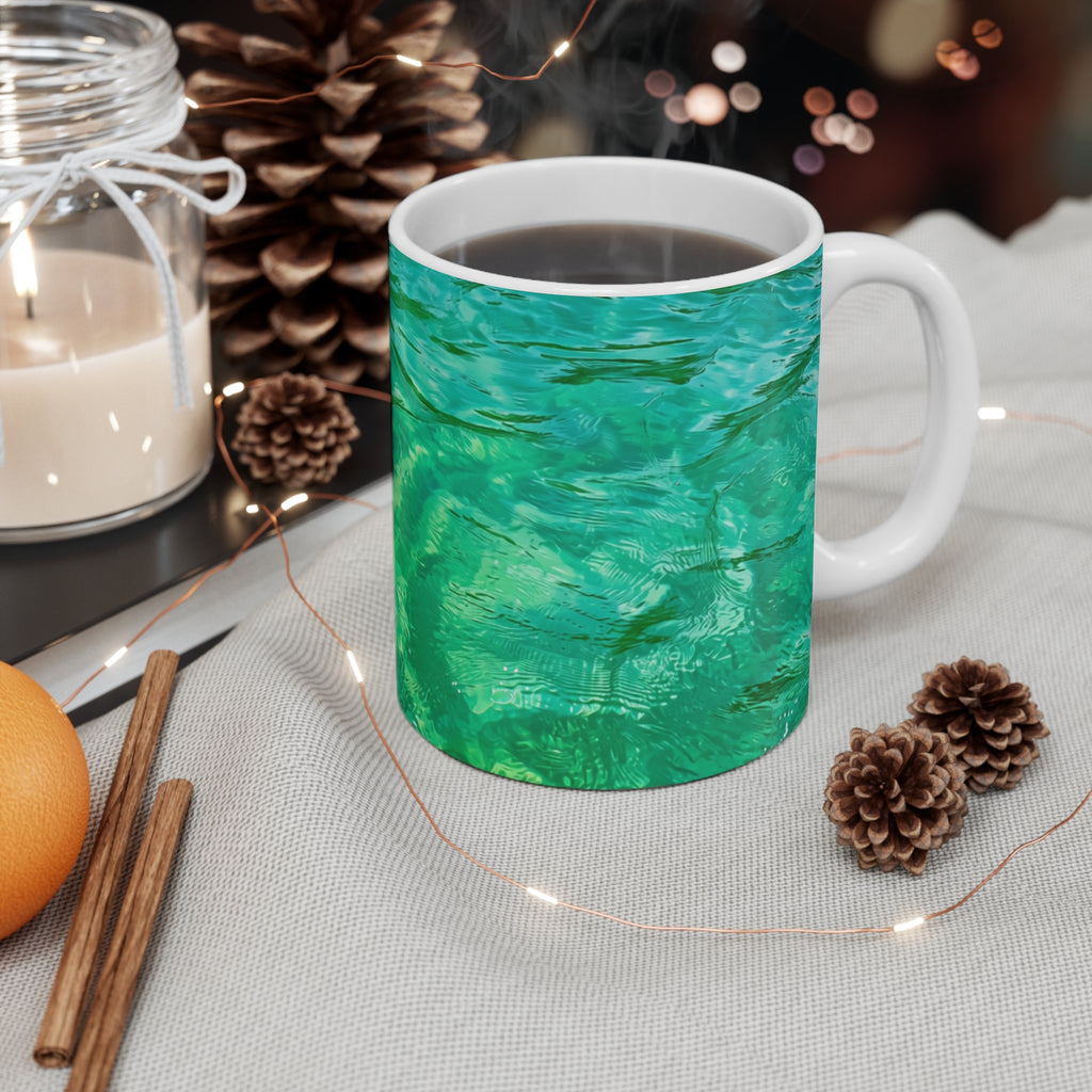 Green Ocean Ceramic Mug 11oz – Tropical Coastal Coffee Cup
