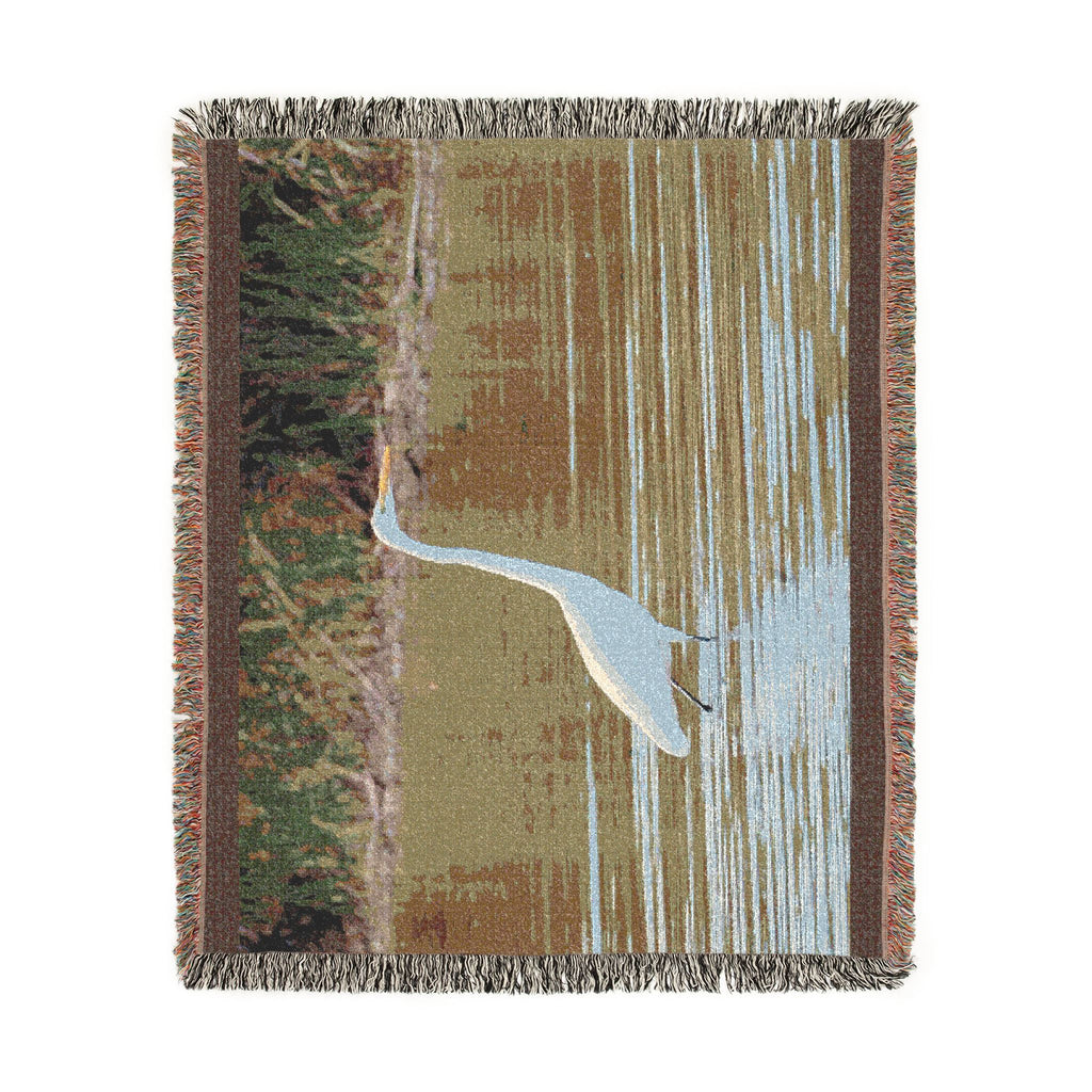 Great Egret Woven Throw Blanket Wildlife Photography Tapestry | Poli Roam