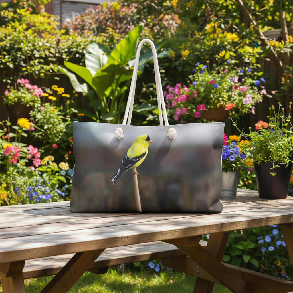 American Goldfinch on Bamboo Weekender Bag – Songbird Wildlife Travel Bag