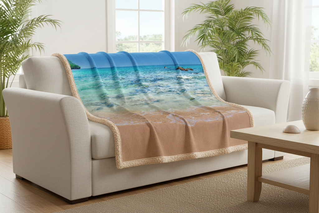 Beach images Tan Sherpa Blanket