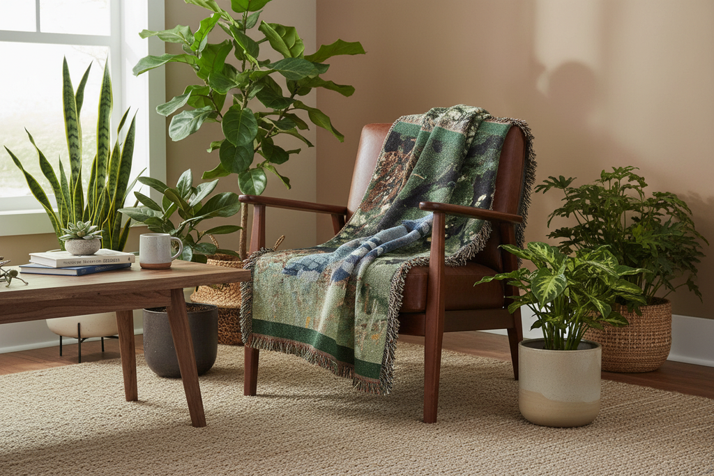 Blue Jay Woven Blanket Lifestyle Mockup