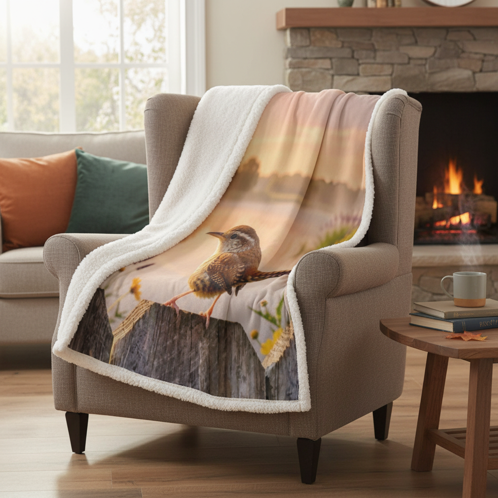 Carolina Wren Fleece Sherpa Blanket