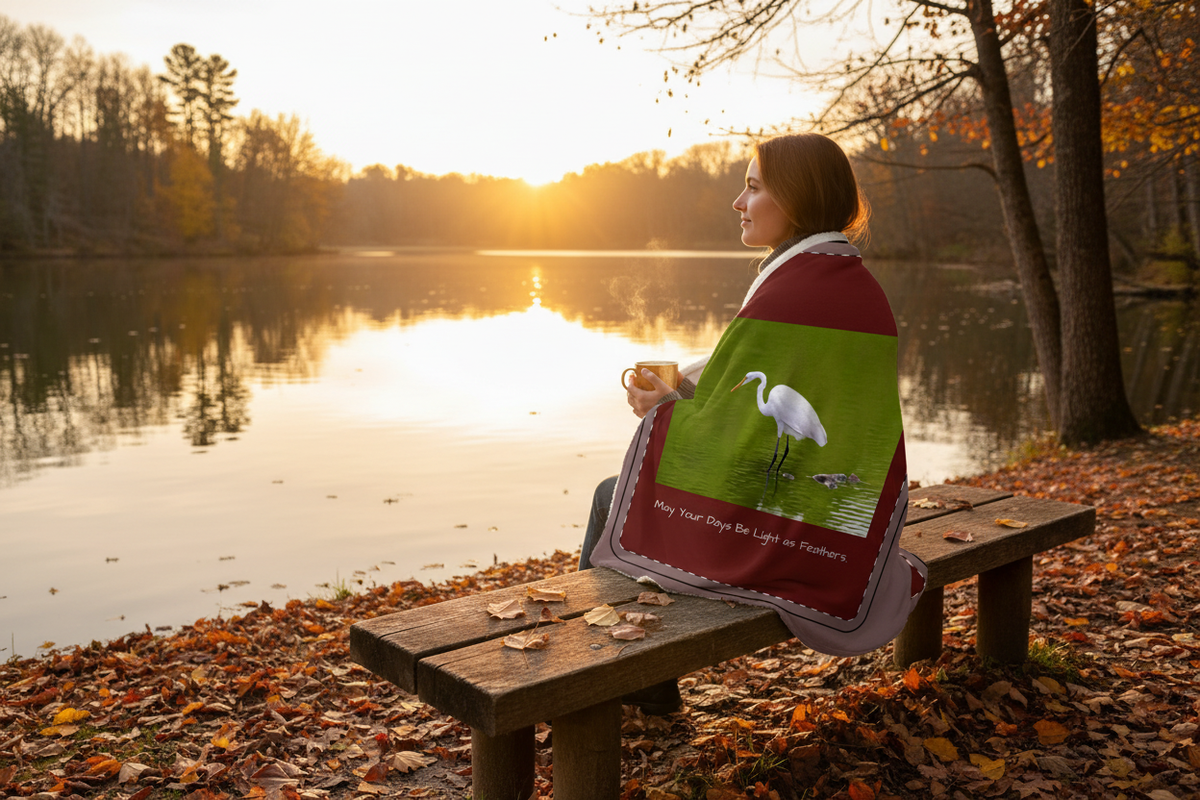 Egret Pixel Fleece Blanket (AOP)