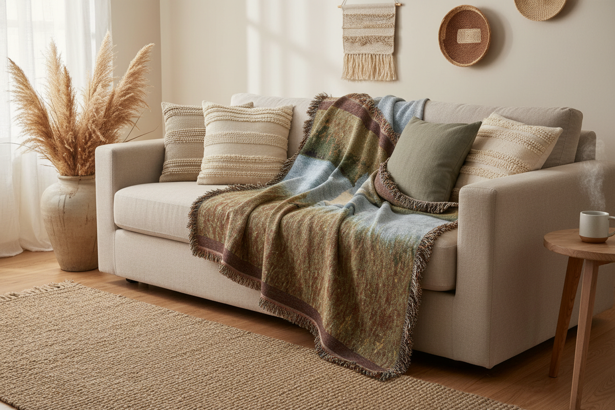 Egret Woven Blanket Lifestyle Mockup