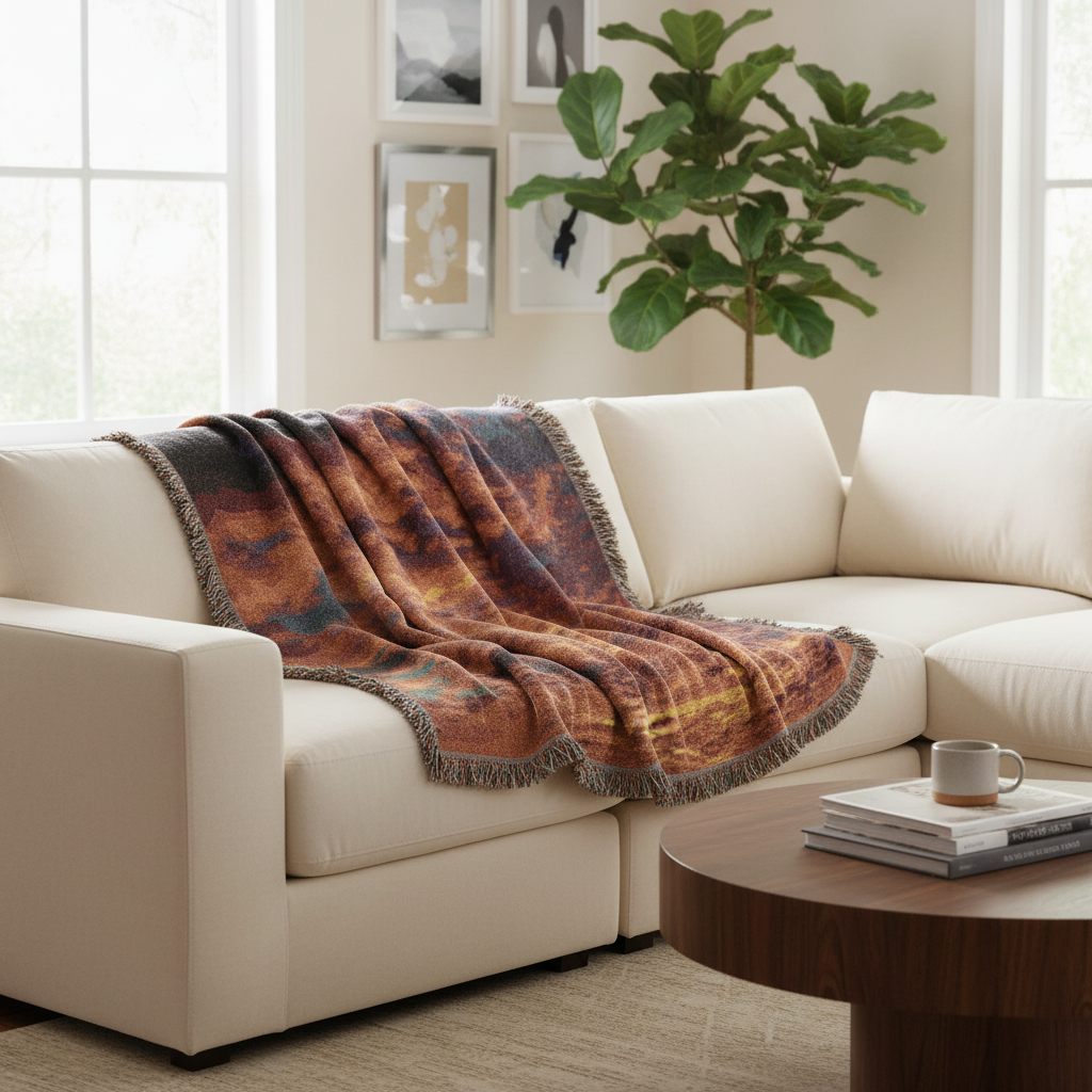Golden Hour Woven Blanket – Lifestyle Mockup