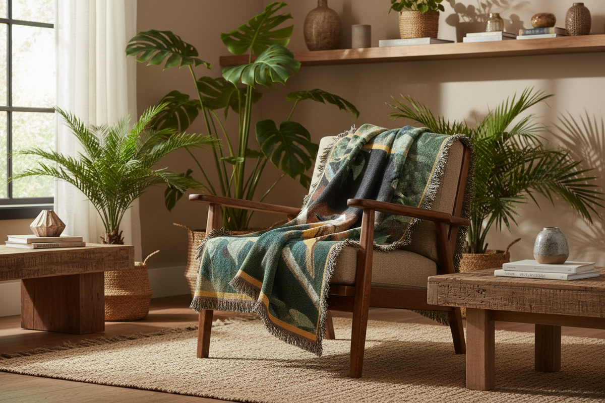 Great Kiskadee Woven Blanket Lifestyle Mockup