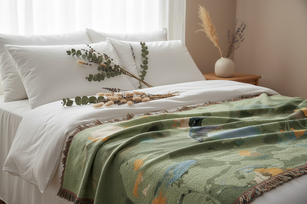 Hummingbird Woven Blanket - Bed