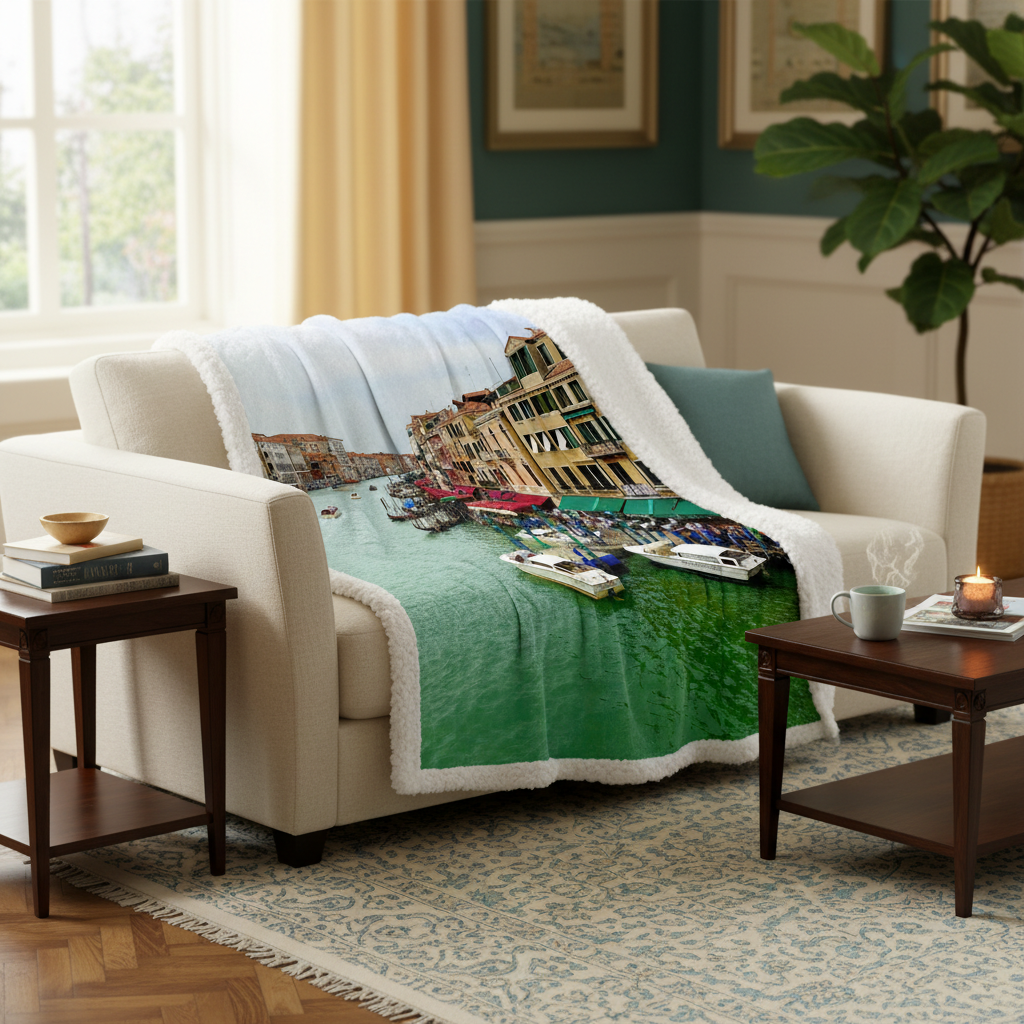 Venice Canal Italy Sherpa Blanket – Italian Romance Nature Throw