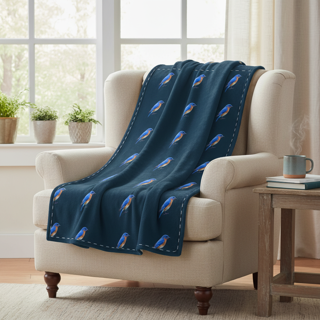 Eastern Blue Bird Pixel Fleece Blanket (AOP)